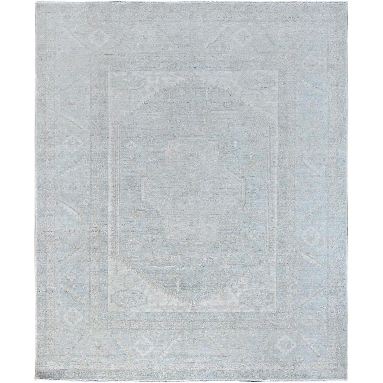 Gray 8'1" x 9'11" Oushak And Peshawar Hand knotted Wool Rug - Sku: O086709