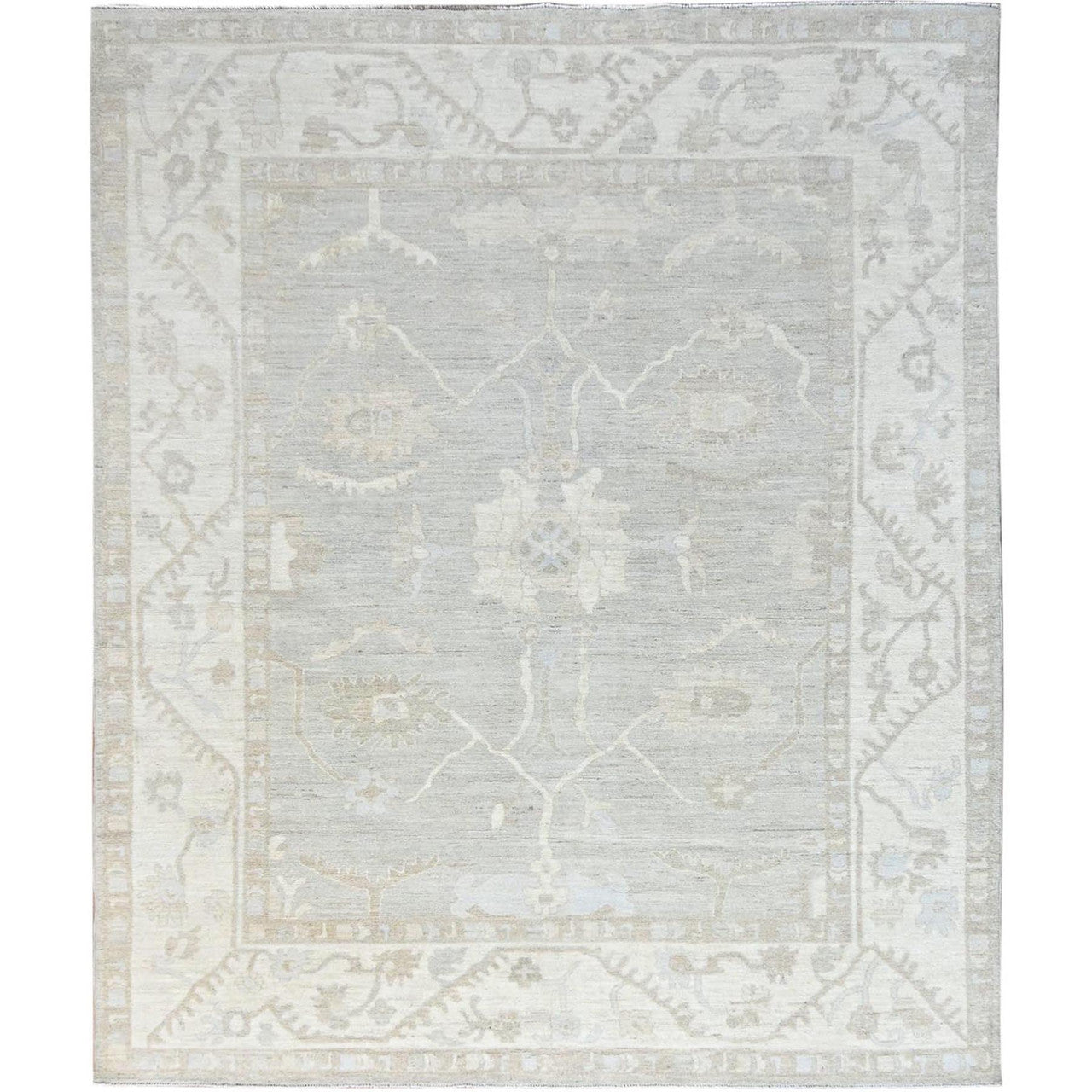 Ivory 7'11" x 9'8" Oushak And Peshawar Hand knotted Wool Rug - Sku: O086710