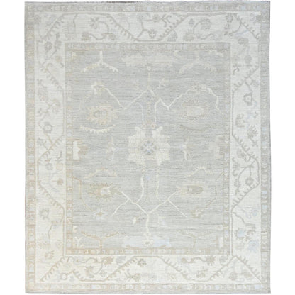 Oushak And Peshawar Wool Hand Knotted Rug Ivory Gray 7.11X9.8 -O086710