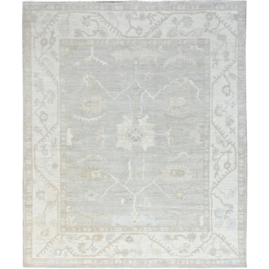 Oushak And Peshawar Wool Hand Knotted Rug Ivory Gray 7.11X9.8 -O086710
