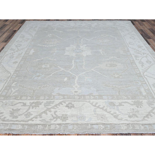 Oushak And Peshawar Wool Hand Knotted Rug Ivory Gray 7.11X9.8 -O086710