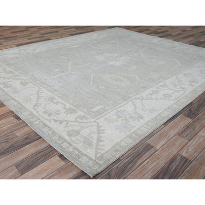 Oushak And Peshawar Wool Hand Knotted Rug Ivory Gray 7.11X9.8 -O086710