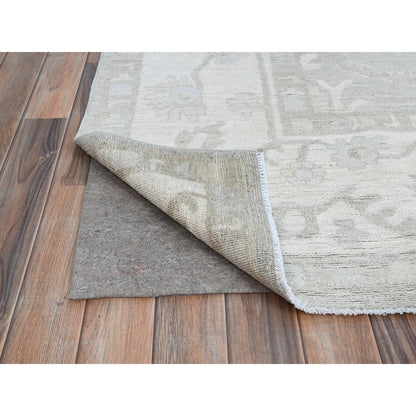 Oushak And Peshawar Wool Hand Knotted Rug Ivory Gray 7.11X9.8 -O086710