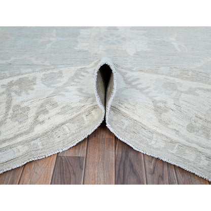 Oushak And Peshawar Wool Hand Knotted Rug Ivory Gray 7.11X9.8 -O086710