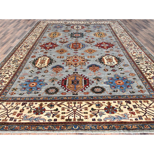 Kazak Wool Hand Knotted Rug Grey Ivory 10.3X13.8 -O086711