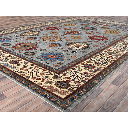 Kazak Wool Hand Knotted Rug Grey Ivory 10.3X13.8 -O086711