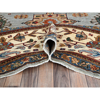 Kazak Wool Hand Knotted Rug Grey Ivory 10.3X13.8 -O086711