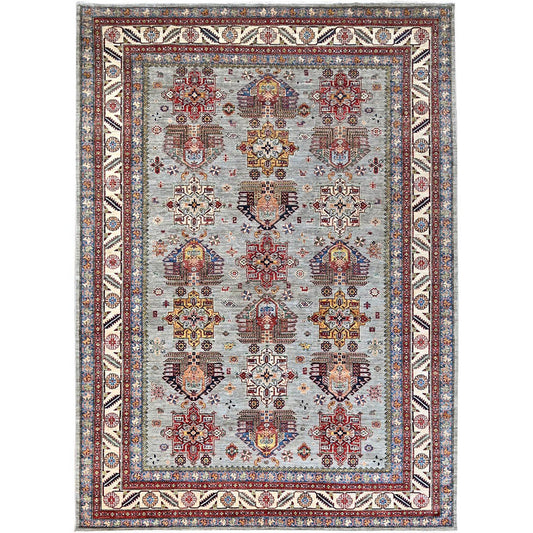 Kazak Wool Hand Knotted Rug Grey Ivory 8.8X12.2 -O086712