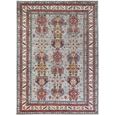 Kazak Wool Hand Knotted Rug Grey Ivory 8.8X12.2 -O086712