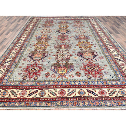 Kazak Wool Hand Knotted Rug Grey Ivory 8.8X12.2 -O086712