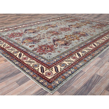 Kazak Wool Hand Knotted Rug Grey Ivory 8.8X12.2 -O086712