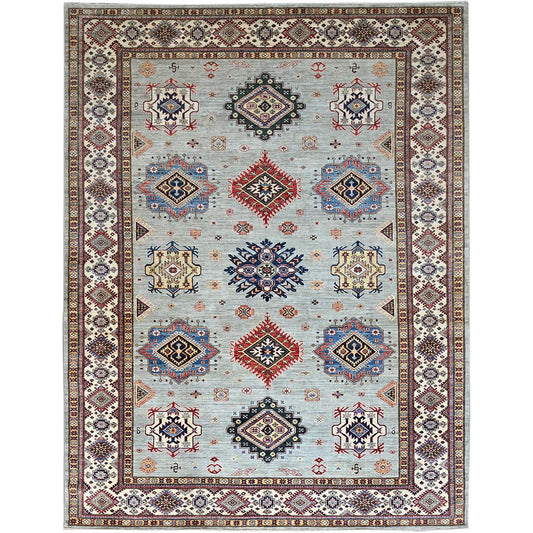 Kazak Wool Hand Knotted Rug Green Ivory 9.0X11.9 -O086713