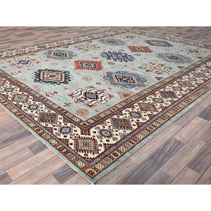 Kazak Wool Hand Knotted Rug Green Ivory 9.0X11.9 -O086713