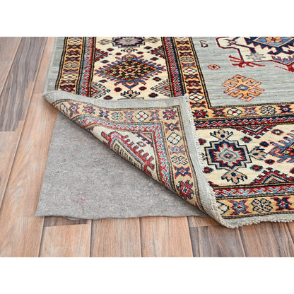 Kazak Wool Hand Knotted Rug Green Ivory 9.0X11.9 -O086713