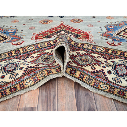 Kazak Wool Hand Knotted Rug Green Ivory 9.0X11.9 -O086713