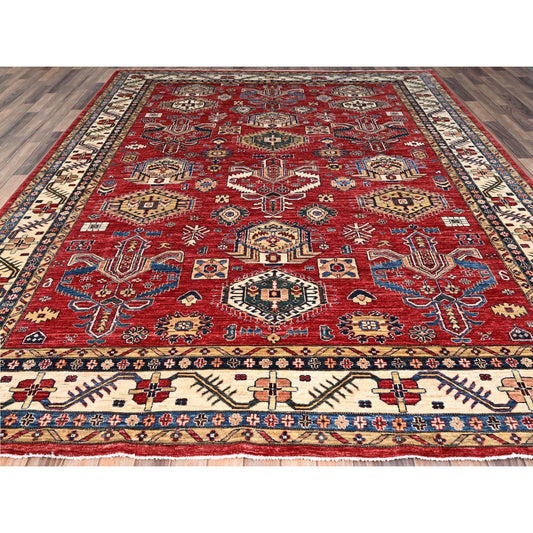 Kazak Wool Hand Knotted Rug Red Ivory 8.8X11.10 -O086714
