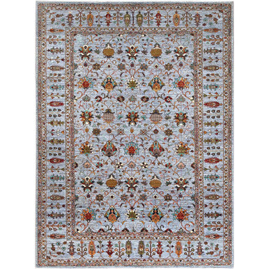 Tribal & Geometric Wool Hand Knotted Rug Grey Gray 9.2X12.4 -O086715