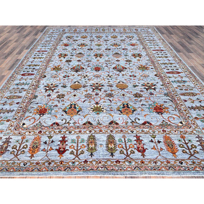 Tribal & Geometric Wool Hand Knotted Rug Grey Gray 9.2X12.4 -O086715