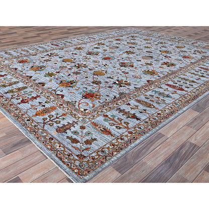 Tribal & Geometric Wool Hand Knotted Rug Grey Gray 9.2X12.4 -O086715