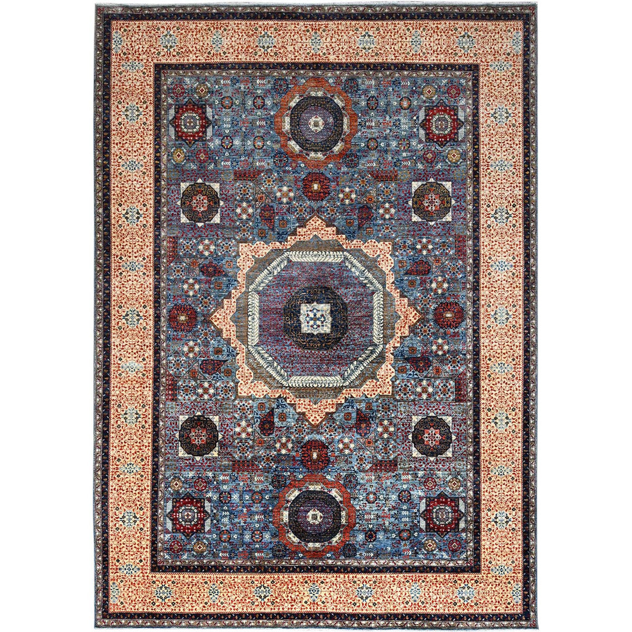 Blue 10'1" x 13'5" Mamluk Hand knotted Wool Rug - Sku: O086733