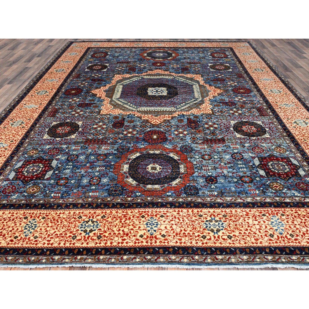 Blue 10'1" x 13'5" Mamluk Hand knotted Wool Rug - Sku: O086733
