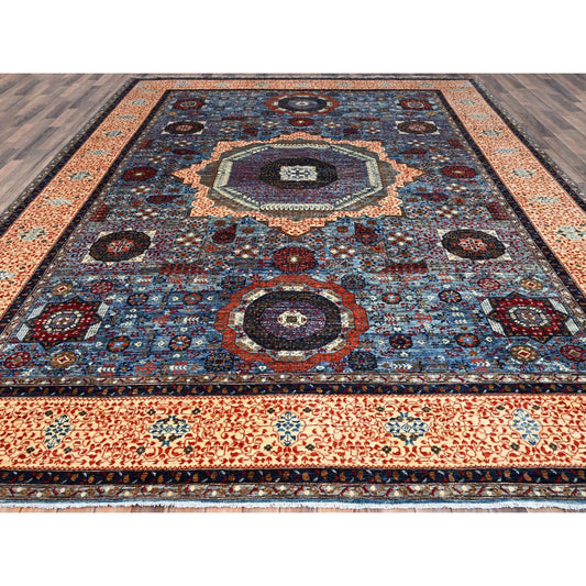 Mamluk Wool Hand Knotted Rug Blue Ivory 10.1X13.5 -O086733