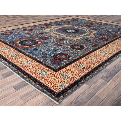 Mamluk Wool Hand Knotted Rug Blue Ivory 10.1X13.5 -O086733