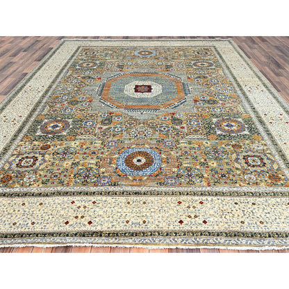 Mamluk Wool Hand Knotted Rug Green Ivory 9.0X11.10 -O086734