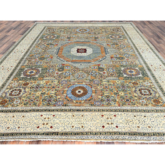 Mamluk Wool Hand Knotted Rug Green Ivory 9.0X11.10 -O086734