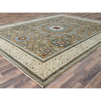 Mamluk Wool Hand Knotted Rug Green Ivory 9.0X11.10 -O086734