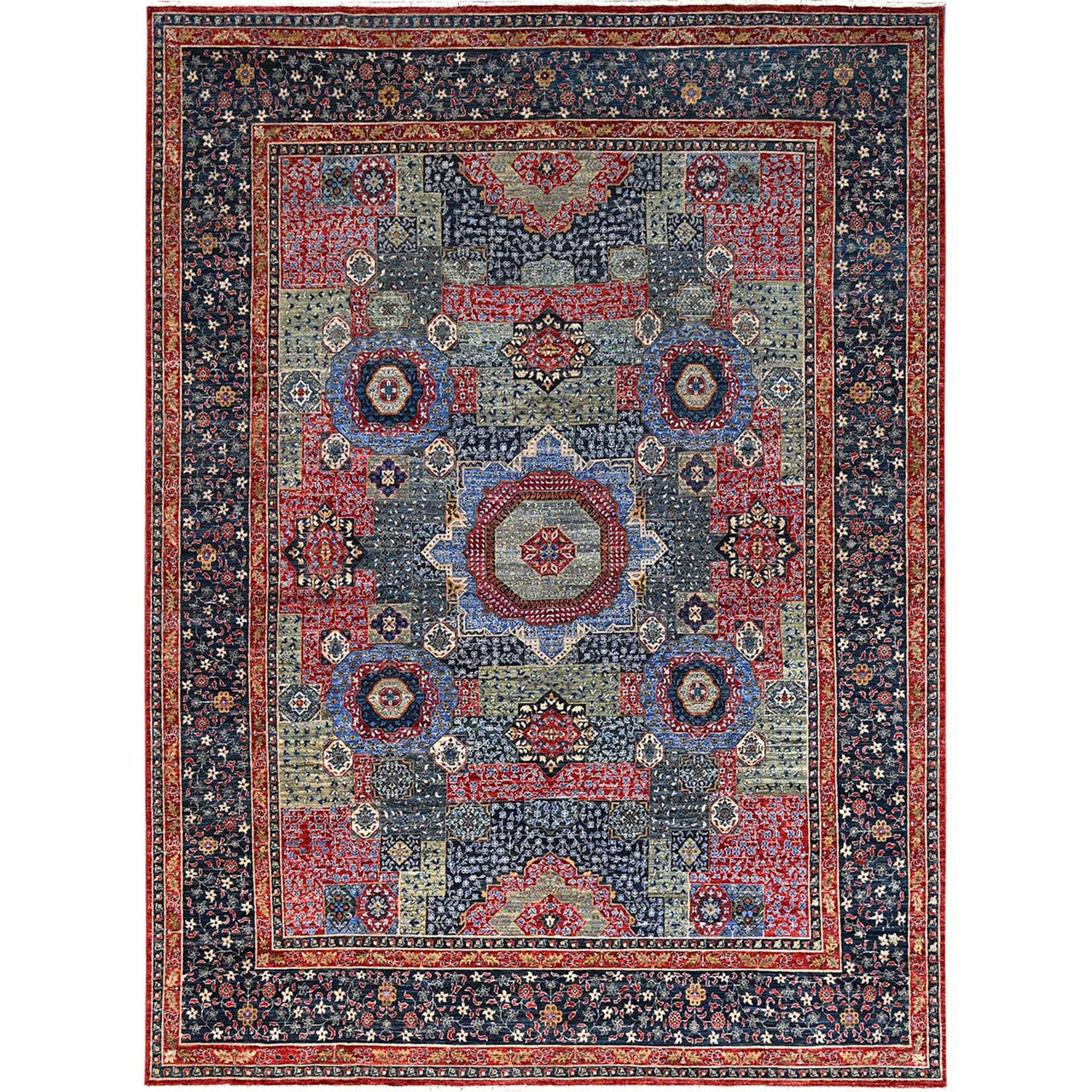 Blue 9'0" x 12'0" Mamluk Hand knotted Wool Rug - Sku: O086735