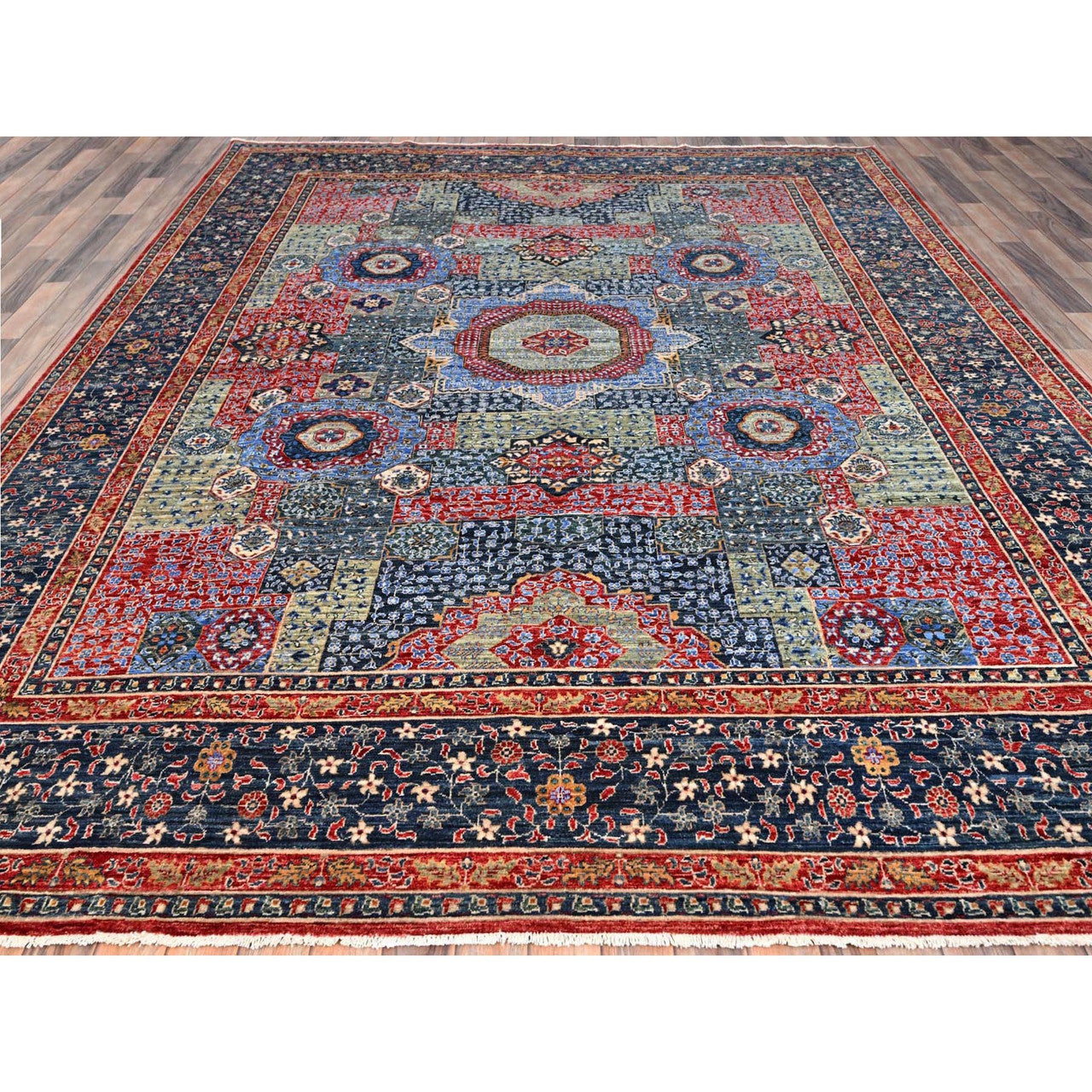 Blue 9'0" x 12'0" Mamluk Hand knotted Wool Rug - Sku: O086735