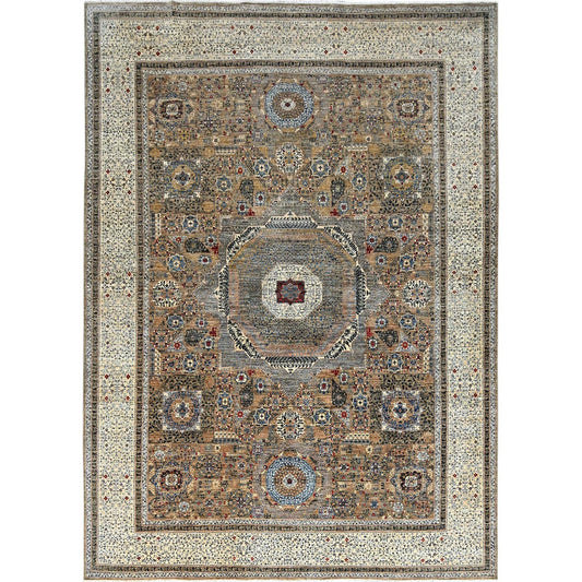 Mamluk Wool Hand Knotted Rug Grey Ivory 8.9X11.9 -O086736