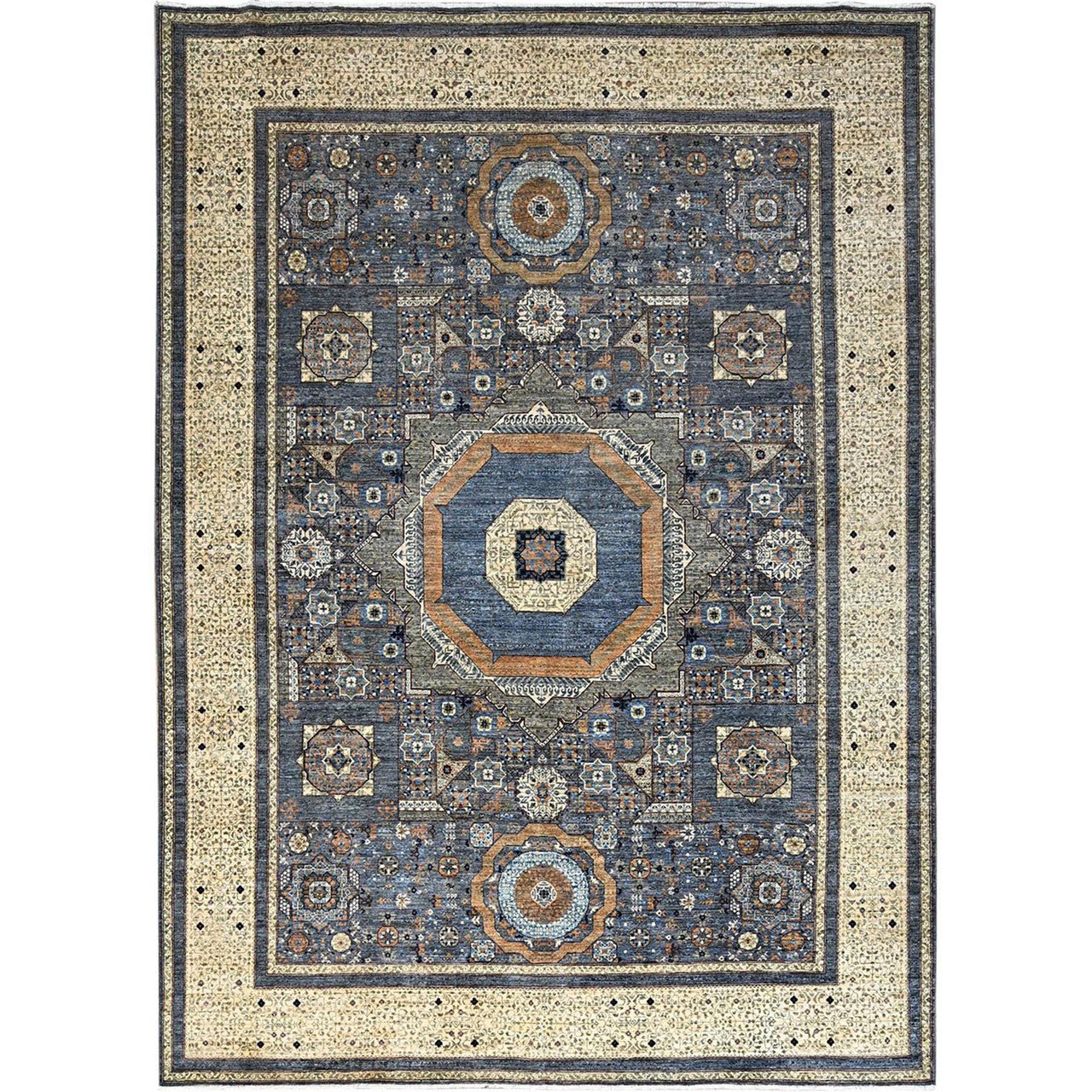 Gray 9'0" x 11'11" Mamluk Hand knotted Wool Rug - Sku: O086737