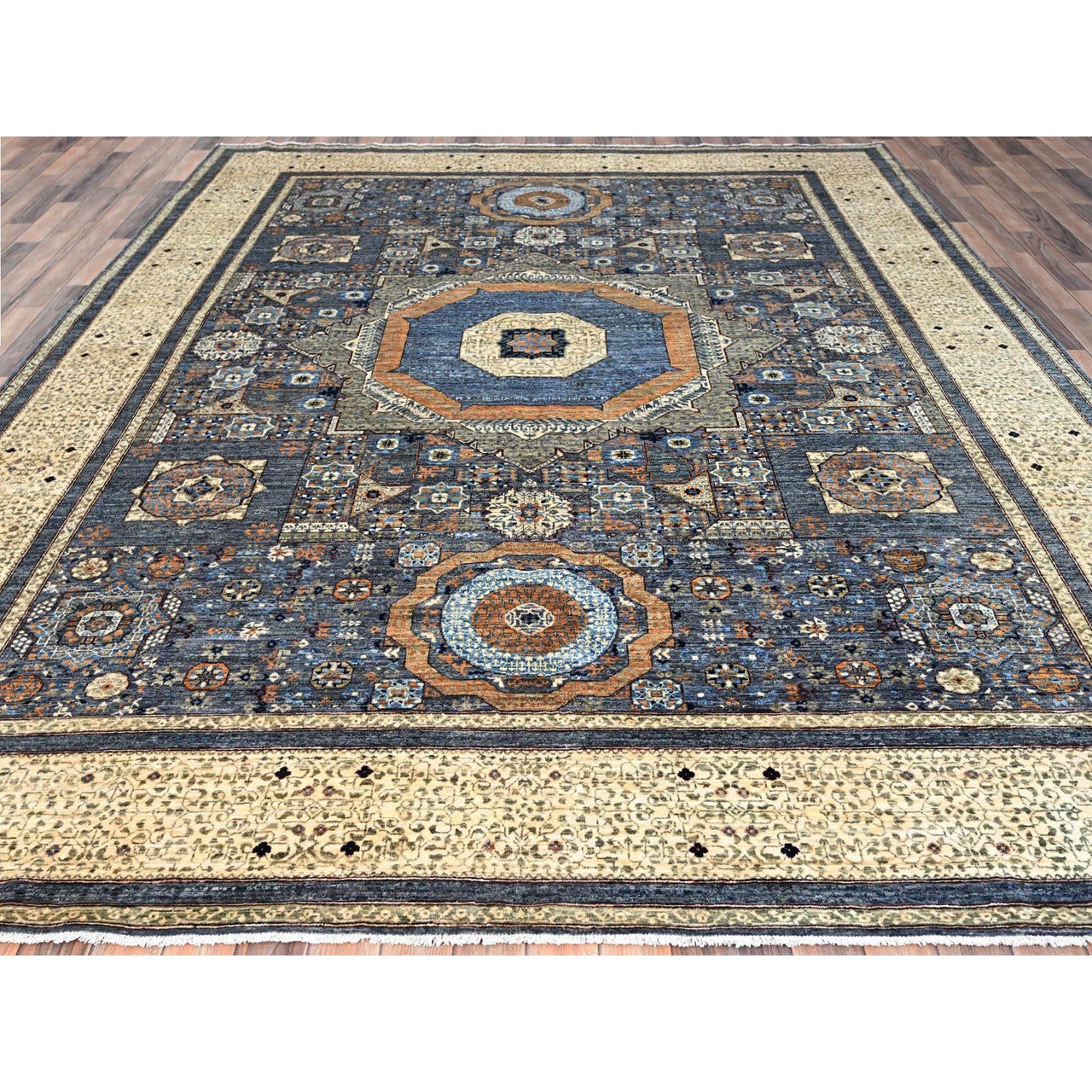 Gray 9'0" x 11'11" Mamluk Hand knotted Wool Rug - Sku: O086737