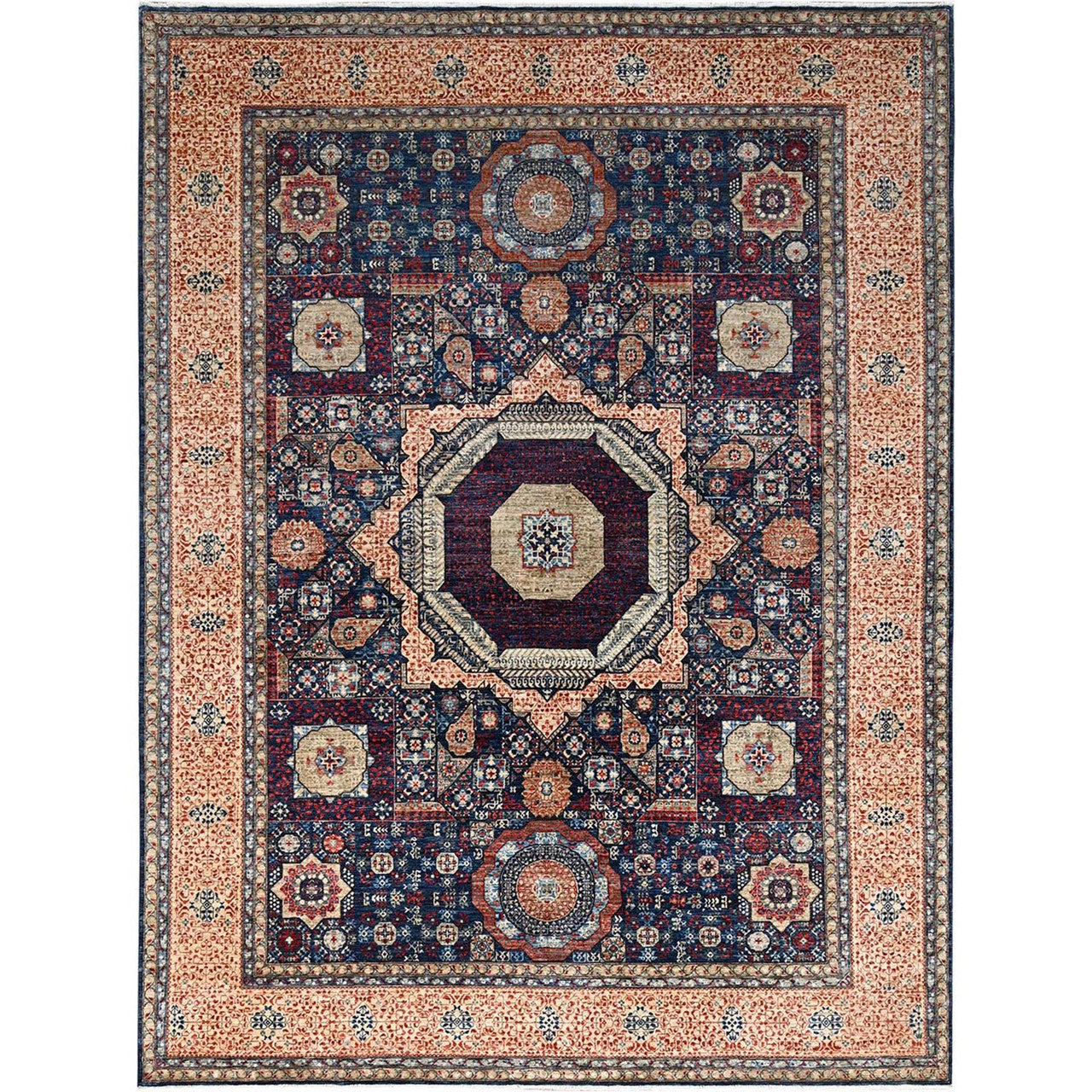 Blue 9'0" x 11'11" Mamluk Hand knotted Wool Rug - Sku: O086738