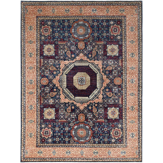 Mamluk Wool Hand Knotted Rug Blue Beige 9.0X11.11 -O086738