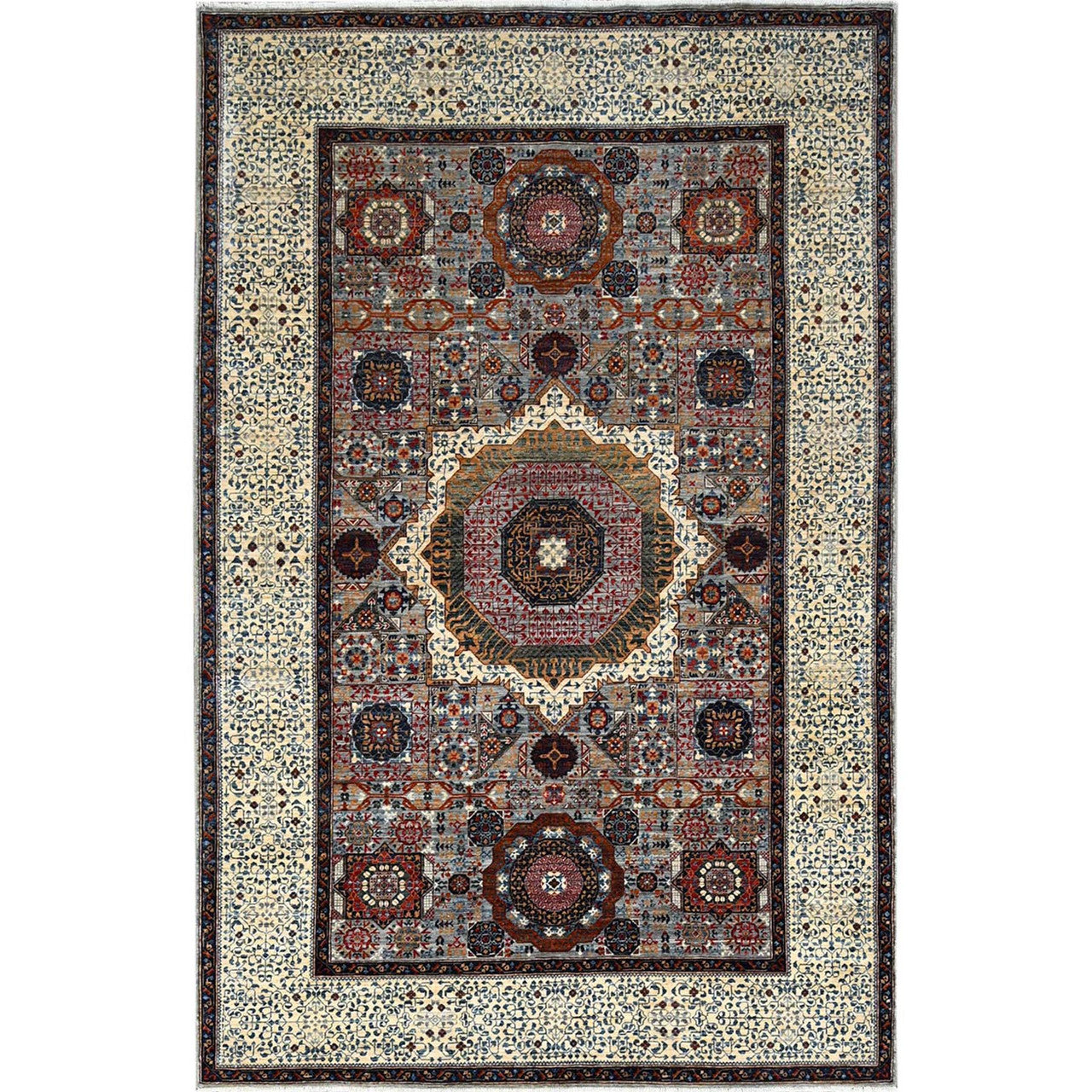 Gray 6'1" x 9'3" Mamluk Hand knotted Wool Rug - Sku: O086742