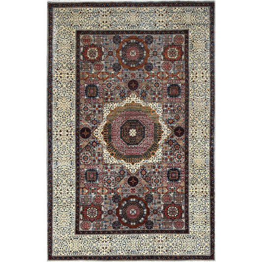 Mamluk Wool Hand Knotted Rug Grey Ivory 6.1X9.3 -O086742