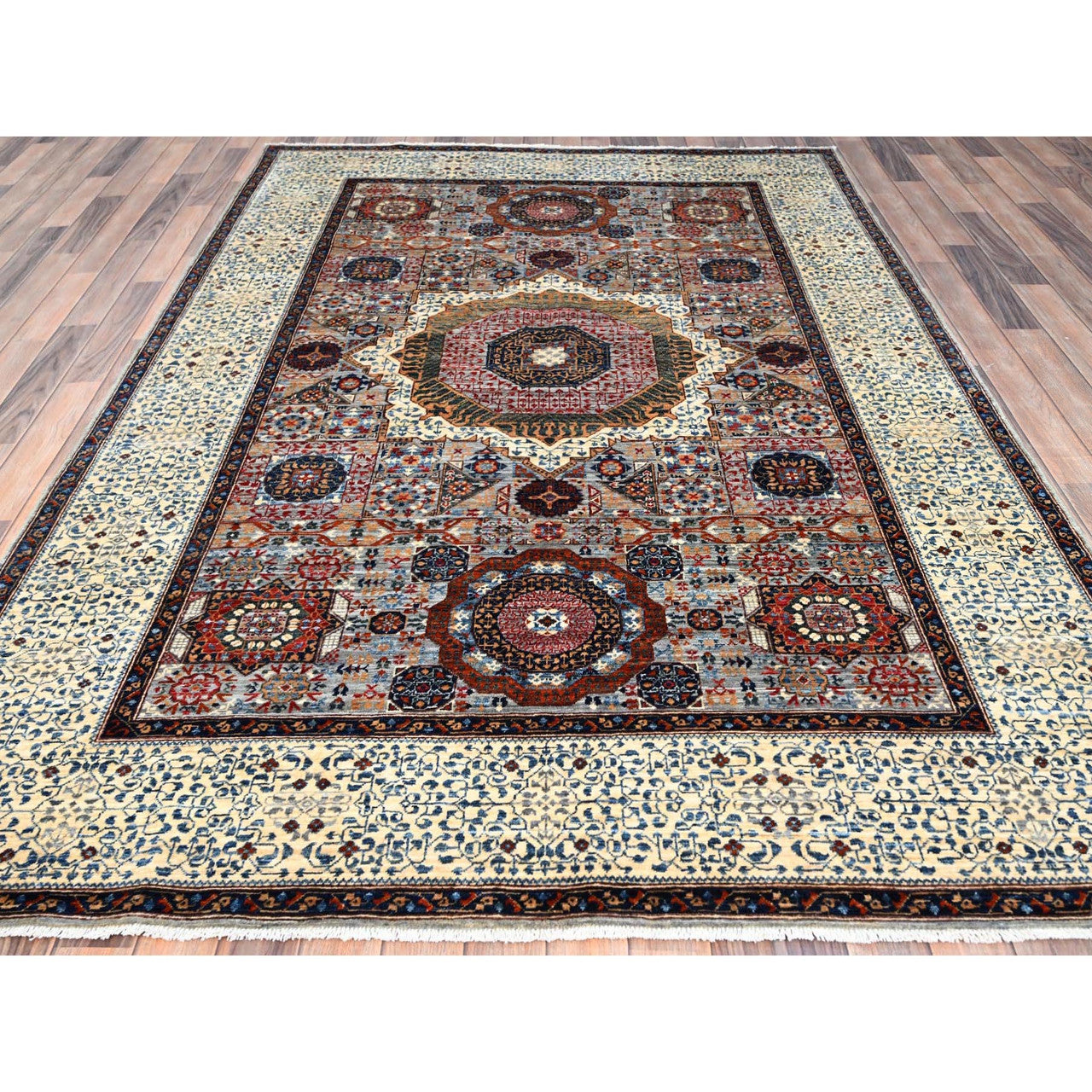 Gray 6'1" x 9'3" Mamluk Hand knotted Wool Rug - Sku: O086742