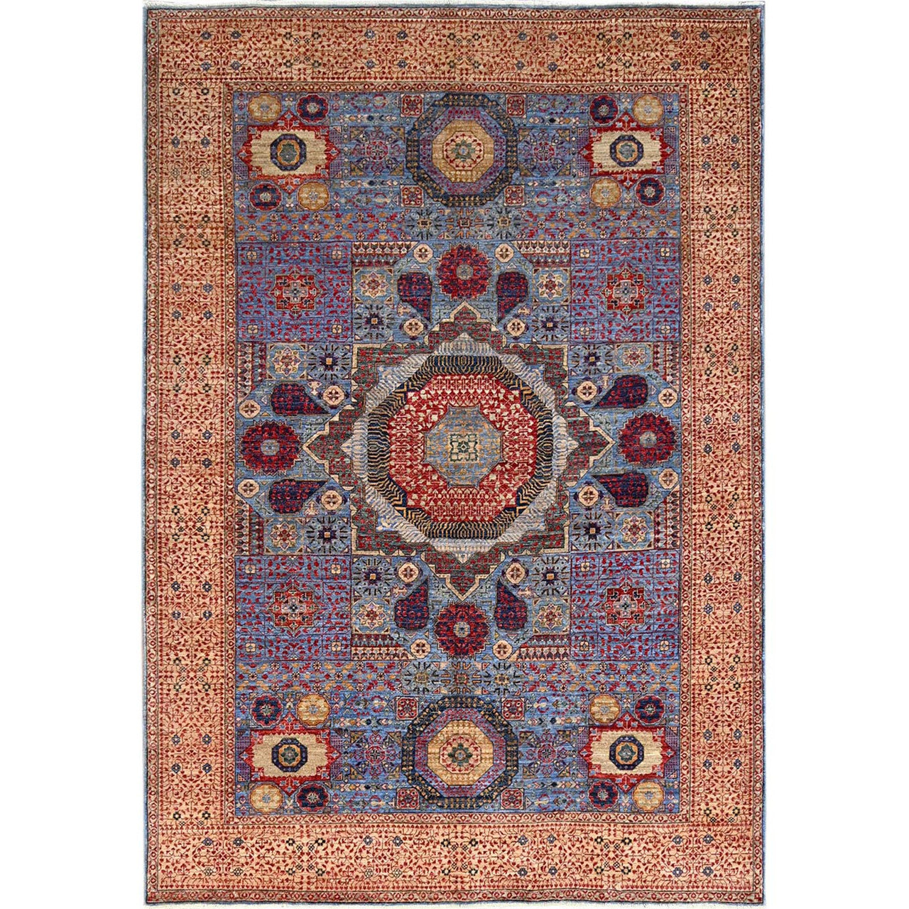 Blue 6'1" x 9'0" Mamluk Hand knotted Wool Rug - Sku: O086743