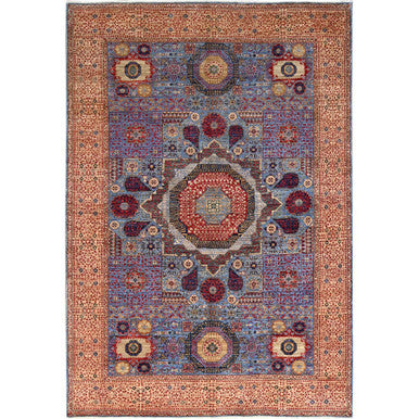Mamluk Wool Hand Knotted Rug Blue Beige 6.1X9.0 -O086743