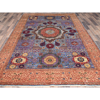 Mamluk Wool Hand Knotted Rug Blue Beige 6.1X9.0 -O086743