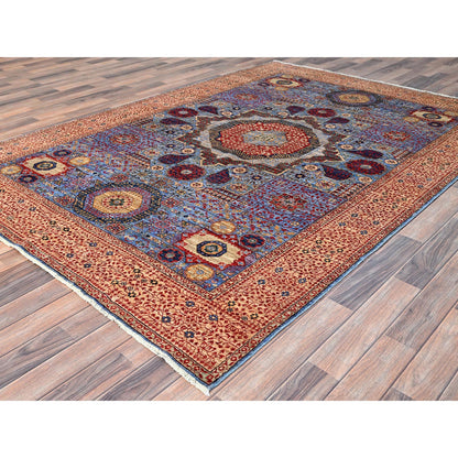 Mamluk Wool Hand Knotted Rug Blue Beige 6.1X9.0 -O086743