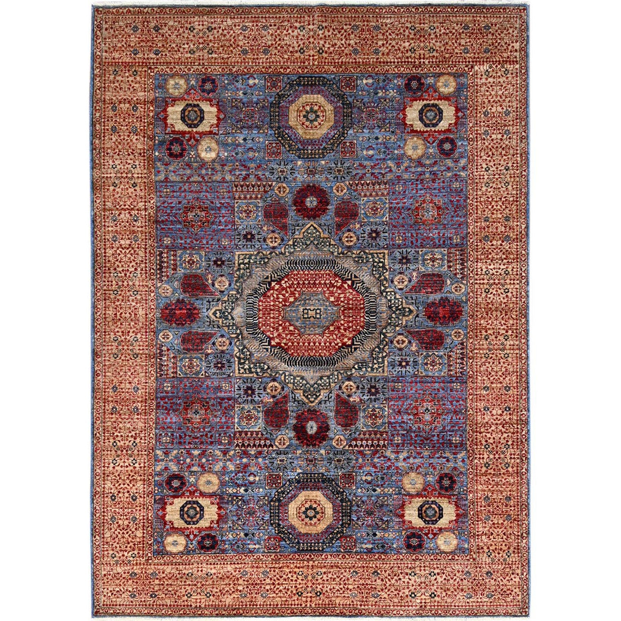 Blue 6'0" x 8'7" Mamluk Hand knotted Wool Rug - Sku: O086744