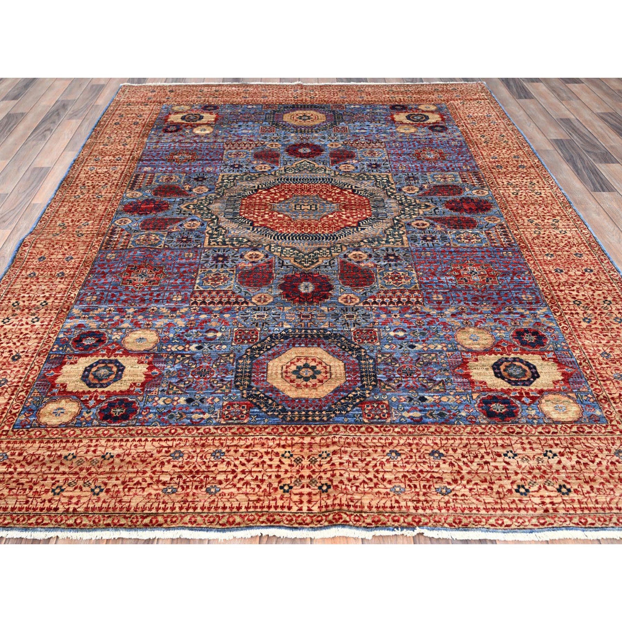 Blue 6'0" x 8'7" Mamluk Hand knotted Wool Rug - Sku: O086744