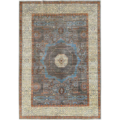 Mamluk Wool Hand Knotted Rug Green Ivory 5.0X7.3 -O086745
