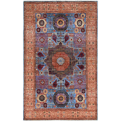 Mamluk Wool Hand Knotted Rug Blue Ivory 4.0X6.5 -O086746