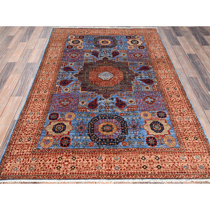 Mamluk Wool Hand Knotted Rug Blue Ivory 4.0X6.5 -O086746