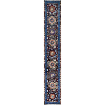 Mamluk Wool Hand Knotted Rug Blue Blue 2.6X15.9 -O086747